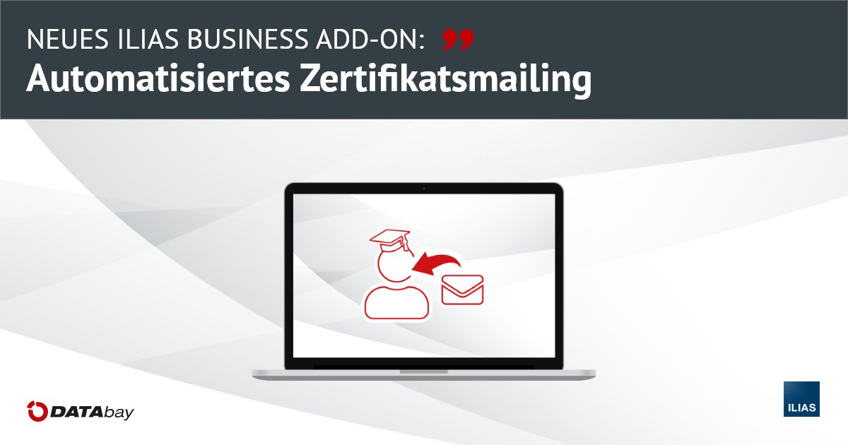 Mit dem neuen Business Add-on ist nun in #ILIAS automatisierter Zertifikatsversand
möglich.

Mehr dazu: databay.de/ilias-implemen…
#NeuesAddOn #Zertifikatsmailing <a href="/ILIASeLearning/">ILIAS e-Learning</a>