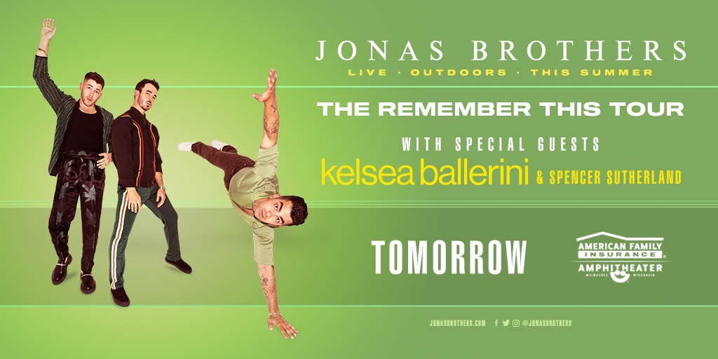 Summerfest's tweet photo. Tomorrow night we get to welcome the @jonasbrothers as they perform at the @amfam Amphitheater! Can't wait to see everyone at 7pm! https://t.co/U73aQqPGJP