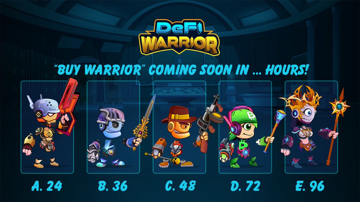 Hey Dwers! Are you ready to buy our warriors?

Guess the release time!

#WARRIOR #defiwarrior #GameFi #BlockchainGaming #NFTs