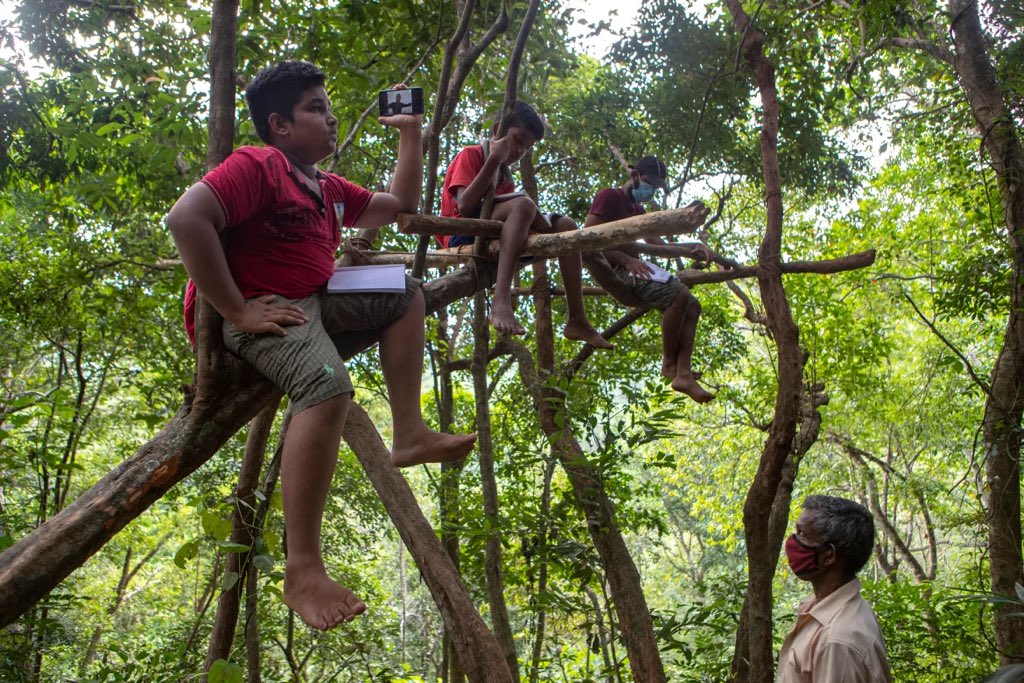 abdhullahazam's tweet image. Sri Lankan children make a dangerous climb for online school.

Teachers and schoolchildren trek for miles and climb a rock to access the only internet signal available in their remote village.

aje.io/ypy5eg 
#lka #inclusiveinfrastructure