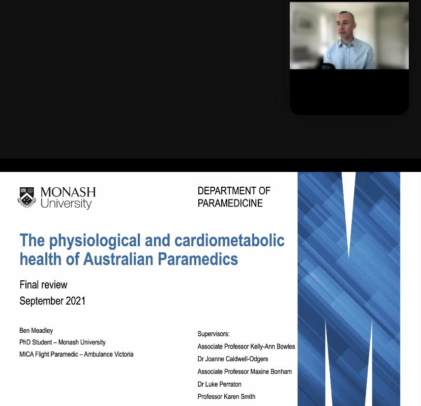 monash_para's tweet photo. Congratulations to @ben_meadley on passing his PhD final review milestone today.  Really significant work and importantly paves the way for much more research in this space.  @MonashUni @Monash_FMNHS  @AmbulanceVic @k_bowles @Jo_CaldwelI @MaxineBonham @LukePerraton @karensmith_av https://t.co/7zPTrA4BT1