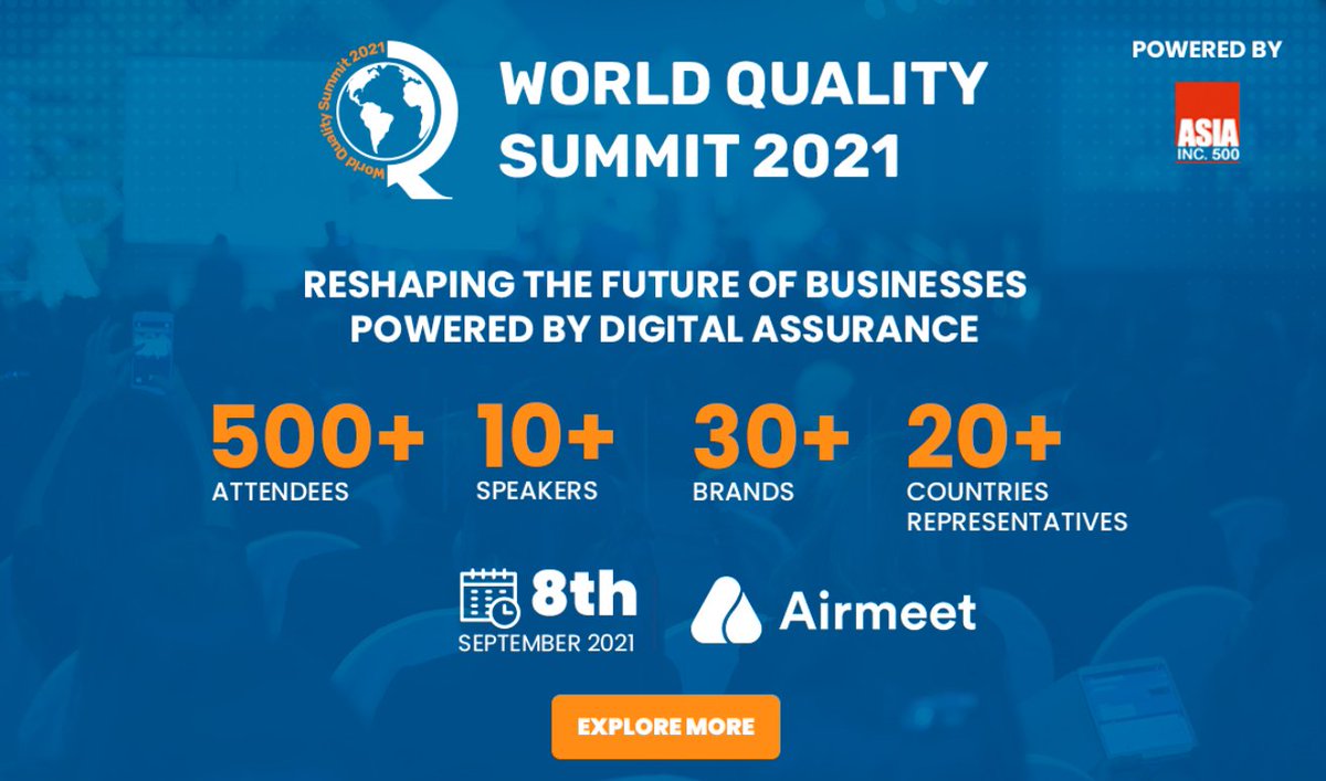WQS_Official's tweet photo. We are all set for World’s Largest Quality Summit to begin!
#WQS2021 #QualityAssurance #DigitalAssurance https://t.co/1ZlR091p4p