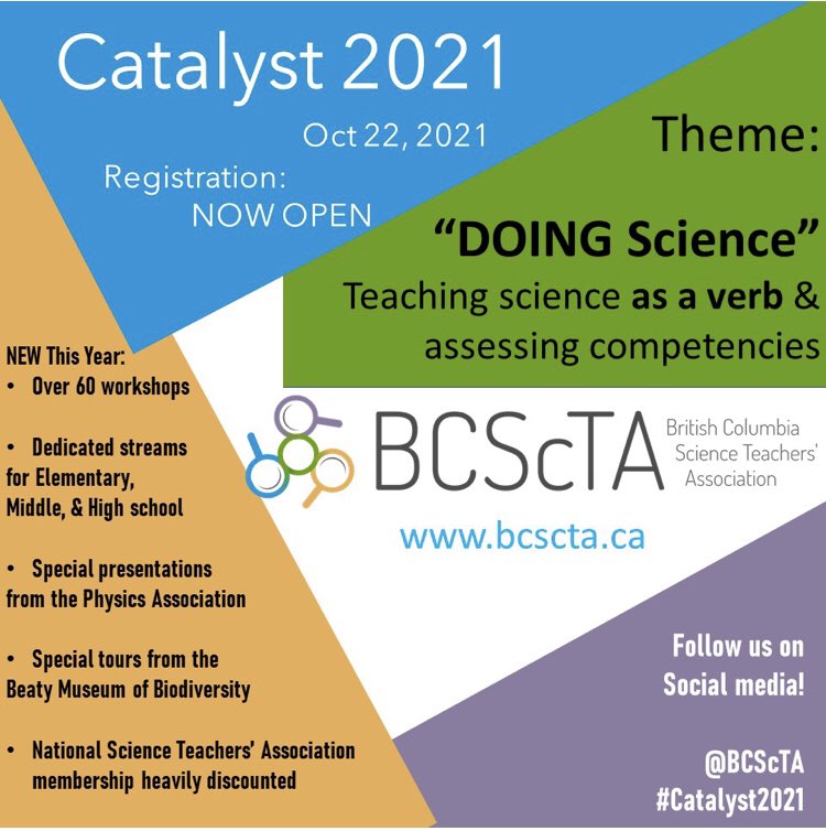 bcscta's tweet photo. Time to start planning for the @bctf PSA day October 22.  Join us safely in a virtual Catalyst 2021 Visit  https://t.co/Qj0fDfLSf4 for workshop details and the event schedule. https://t.co/W5mKHIq81w