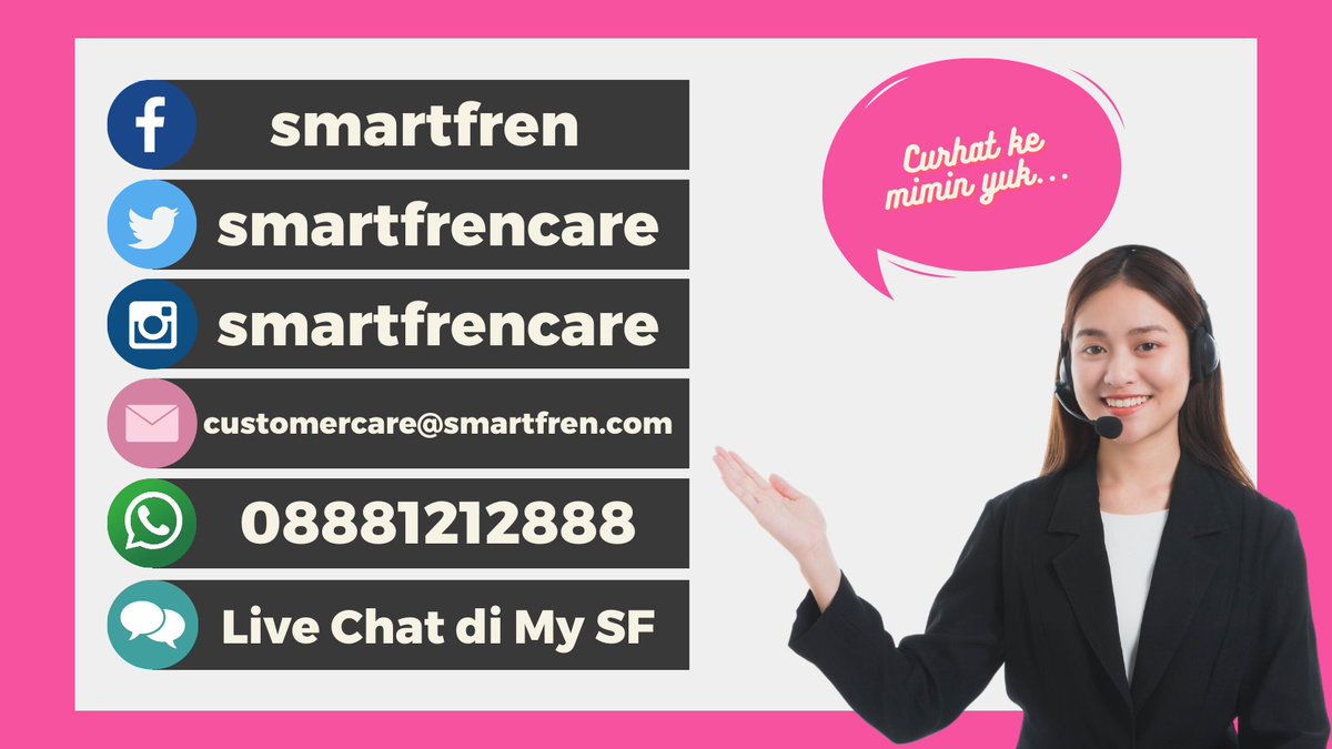 smartfrencare's tweet photo. Hi sobat, kalo kamu punya pertanyaan atau mau curhat tentang nomor smartfren kamu ke mimin. Jangan ragu-ragu hubungin mimin yah☺️

Lewat Channel mana aja, Mimin setia temenin kamu 24 jam lho! https://t.co/BqZaeBOWFn