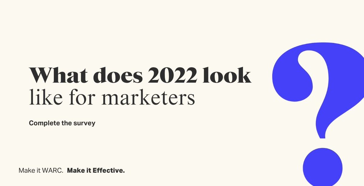 WARCEditors's tweet image. Our annual #MarketersToolkit #survey is now live! Let us know how you&apos;ll be approaching the industry&apos;s biggest issues - survey.alchemer.com/s3/6501774/Mar…  

You&apos;ll receive a report including five key #trends that will shape 2022 #strategies, #data from this survey&apos;s results and more
