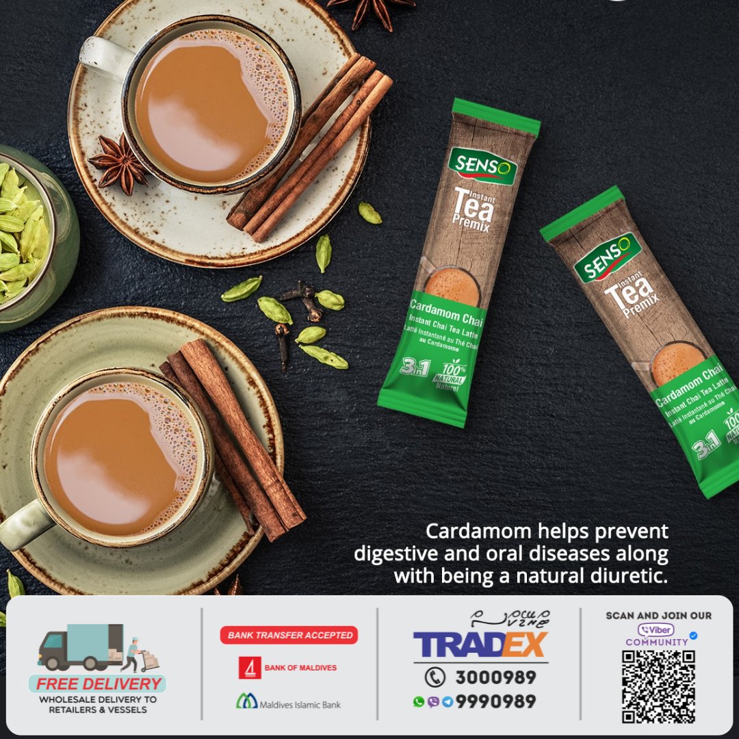 tradexMV's tweet photo. Enjoy a cup of senso instant Cardamon tea today, Cardamon helps prevent digestive and oral diseases along with being a natural diuretic. https://t.co/yax5aUmDsE