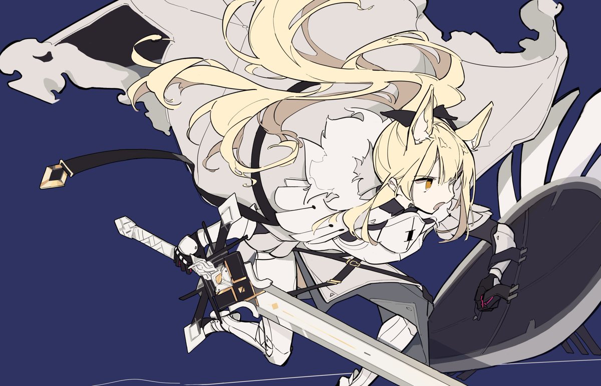 1girl animal ears weapon solo sword blonde hair long hair  illustration images