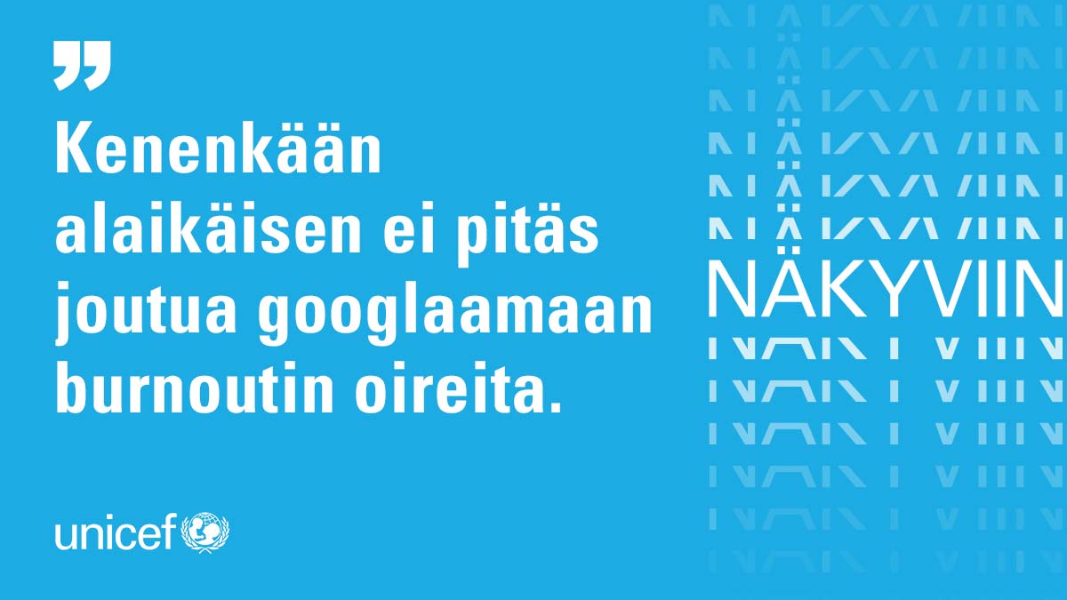 unicef_finland's tweet photo. Nuorten viesti kunnanvaltuutetuille:

”Kenenkään alaikäisen ei pitäs joutua googlaamaan burnoutin oireita.”

Haastamme kunnanvaltuutetut ryhtymään sanoista tekoihin. Lasten ja nuorten mielenterveys on turvattava 💪

Lue lisää ja osallistu: https://t.co/L1nSTWmAhd 

#näkyviin https://t.co/m5b1iEGZxZ
