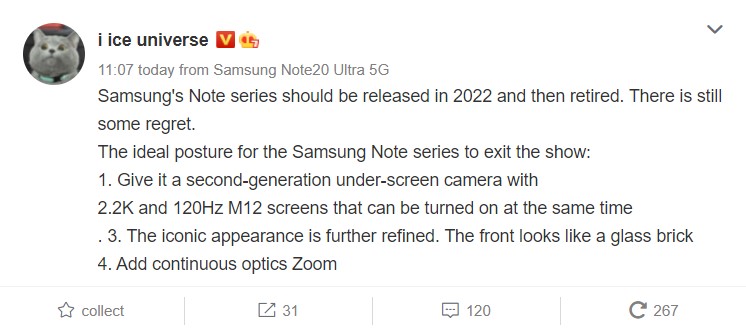 TechyPreacher's tweet photo. Samsung Galaxy Note 22  Speces leaked coming in 2022🤔

🤳Second-Gen Under Display Camera
📳2K 120Hz Display
🔭Continuous Optical Zoom

#Samsung
#SamsungGalaxyNote22 
#GalaxyNote22 https://t.co/HKjRop22Sf