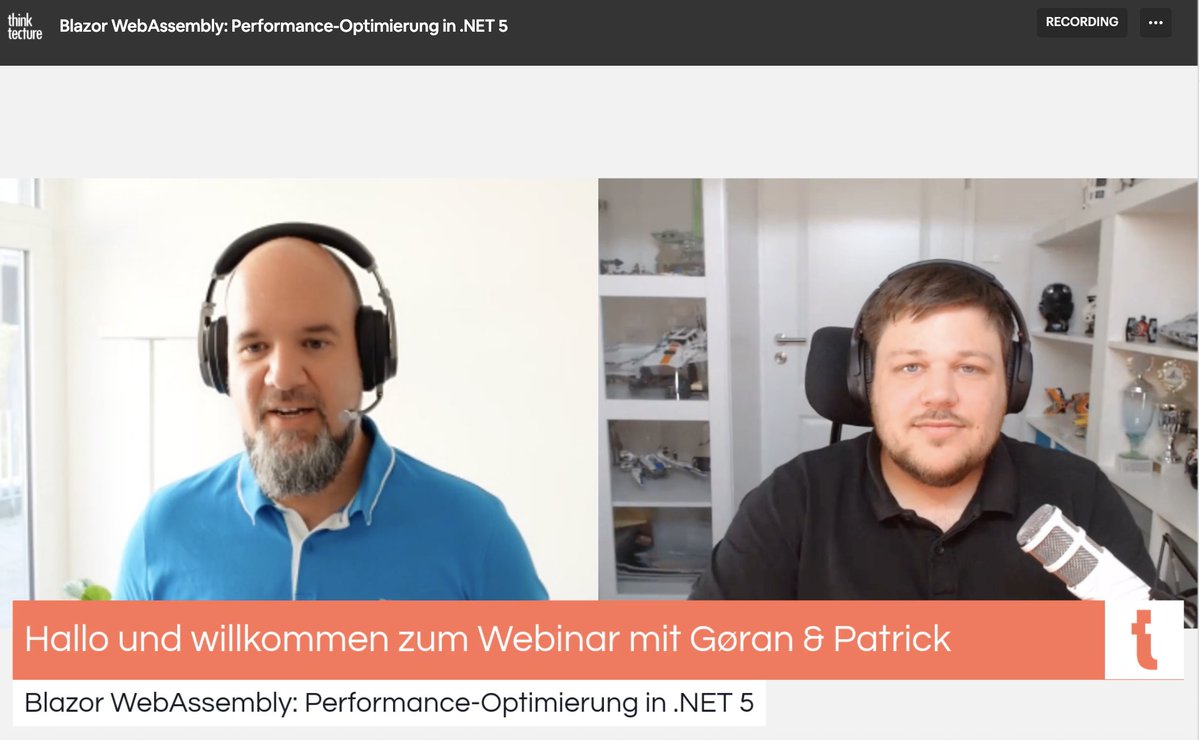 thinktecture's tweet image. 🔴  Jetzt live im #Webinar: Blazor-Experte @jahr_patrick zeigt anhand von Usecases, wie komponentenbasierte UIs in #BlazorWebAssembly für eine bessere Performance optimiert werden. ➡️
bigmarker.com/thinktecture/b…