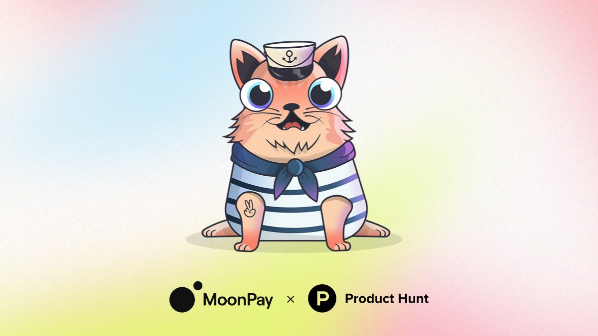To celebrate our <a href="/ProductHunt/">Product Hunt 😸</a> launch, we're giving away a Fancy ShipCat CryptoKitty! 🎁😺

To enter the competition, simply: 
1. Retweet this 🔁
2. Show us some ❤️ on Product Hunt

[🚨 Participants MUST be verified MoonPay users to receive the prize].

bit.ly/38VDkux