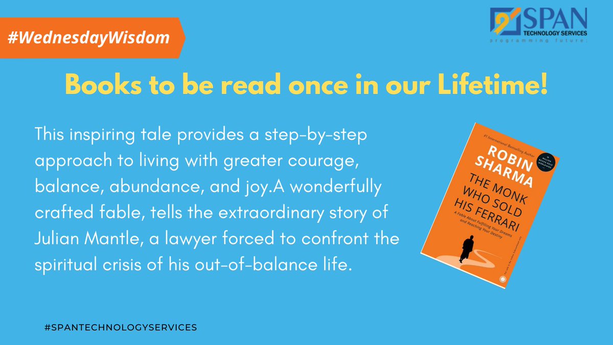 SpanTechnology's tweet photo. The secret of happiness is simple: find out what you truly love to do and then direct all of your energy towards doing it. Once you do this, abundance flows into your life and all your desires are filled with grace.
#Wednesdaywisdom #Booktoread #SPANTechnolgy #SPANTechservices https://t.co/bmgkxgpMj7