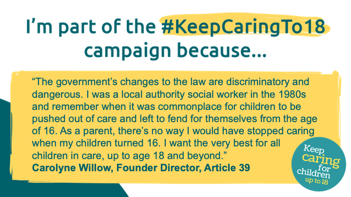 1  Tomorrow this government removes a legal right for children in care to receive care up to the age of 18. Kids of 16+ can be placed in supported accommidation. This right was born of years of suffering &amp; enshrined in law 73yrs ago in the Children Act 1948. Utterly shameful.>