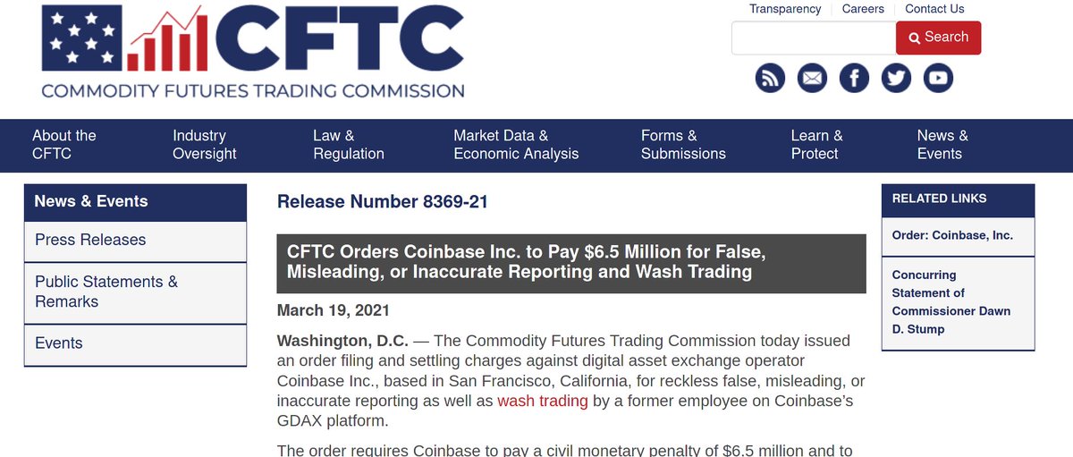 ๐๐๐ฟ ๐๐พ๐ณ๐ฐ (@xrpyoda) on Twitter photo <a href="/brian_armstrong/">Brian Armstrong</a> On March 19th, 2021, the CFTC published a press release on their website revealing that Coinbase, the cryptocurrency exchange, was found guilty of engaging in, "reckless false, misleading, or inaccurate reporting as well as wash trading by a former employee on Coinbase's GDAX <a href="/brian_armstrong/">Brian Armstrong</a> On March 19th, 2021, the CFTC published a press release on their website revealing that Coinbase, the cryptocurrency exchange, was found guilty of engaging in, "reckless false, misleading, or inaccurate reporting as well as wash trading by a former employee on Coinbase's GDAX