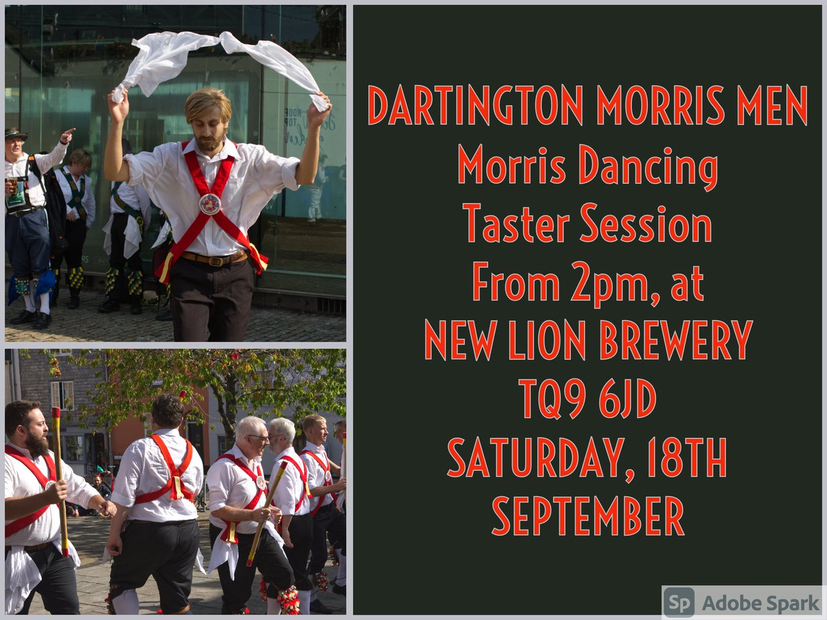 Come along an be have a go at morris dancing! We'll be at <a href="/NewLionBrewery/">New Lion Brewery</a> on Saturday, 18th September, from 2pm. 
Taproom postcode TQ9 6JD 
car parking at TQ9 6TQ