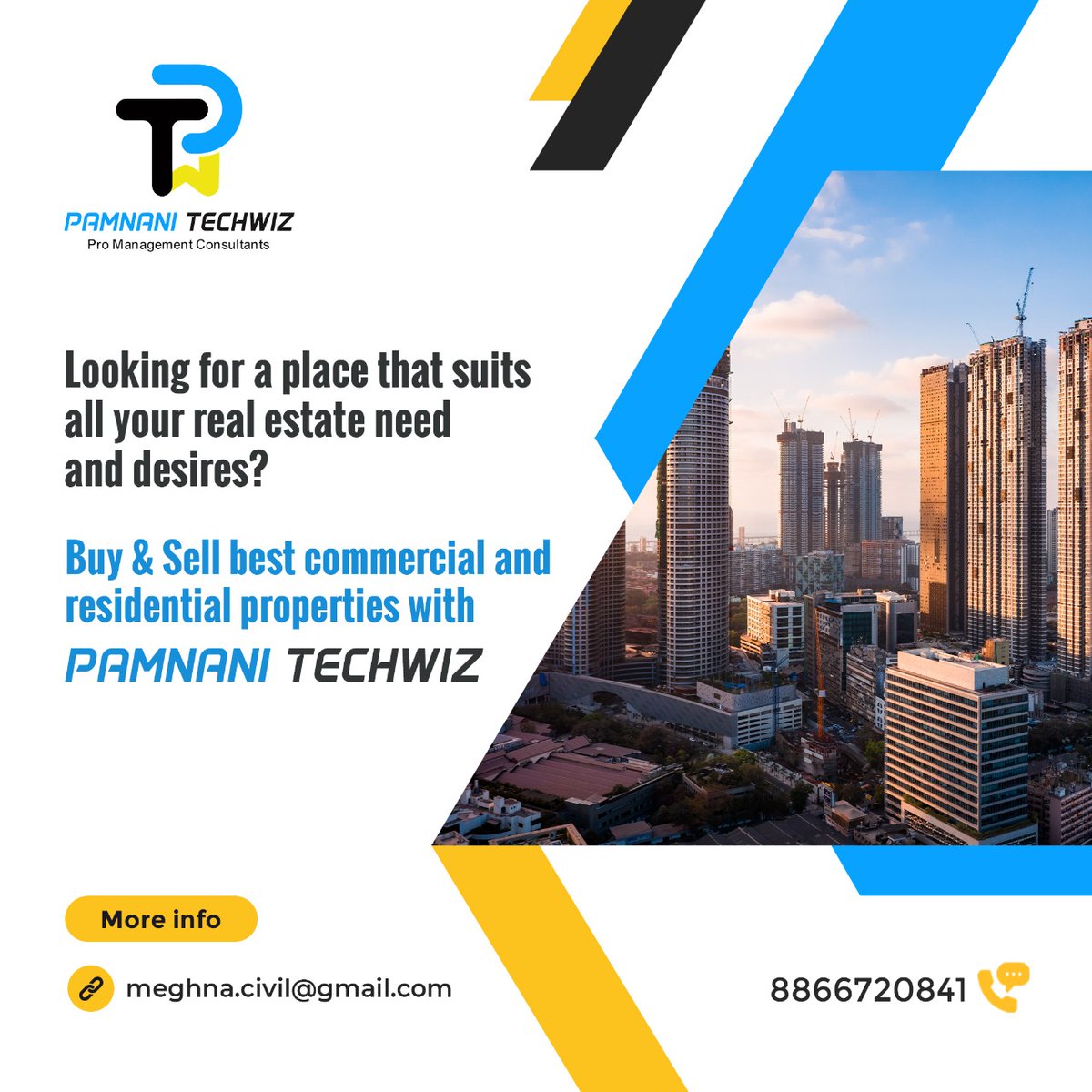 pamnanitechwiz's tweet image. Looking for a place that suits all your real estate need and desires?

Buy &amp;amp; Sell best commercial and residential properties with PAMNANI TECHWIZ
.
.

📲Contact Us: 8866720841
📧Email: meghna.civil@gmail.com

🗣️ Follow 👉🏻 @pamnanitechwiz

#pamnanitechwiz #projectconsultants
