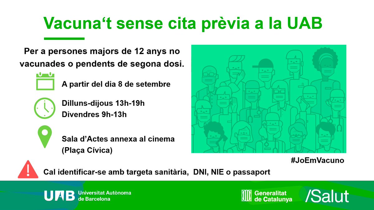 🚨 Des d’avui, la #UAB es converteix en un punt de vacunació contra la #COVID19.
Sense cita prèvia! 👉  uab.cat/web/sala-de-pr…

<a href="/salutcat/">Salut</a> <a href="/universitatscat/">compte no operatiu</a>