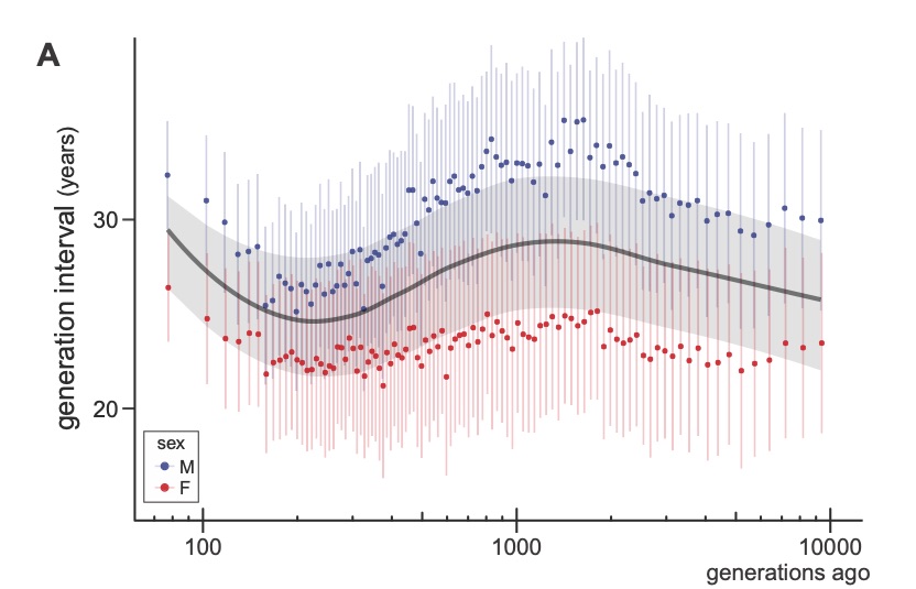 Our new paper estimating male and female generation times across the past 10,000 generations of human history is up! 

Project led by the amazing <a href="/suggestive_pval/">Richard Wang</a> (with <a href="/sialsaffar/">Samer Al-Saffar</a> and Jeff Rogers). A brief thread: 

1/n

biorxiv.org/content/10.110…