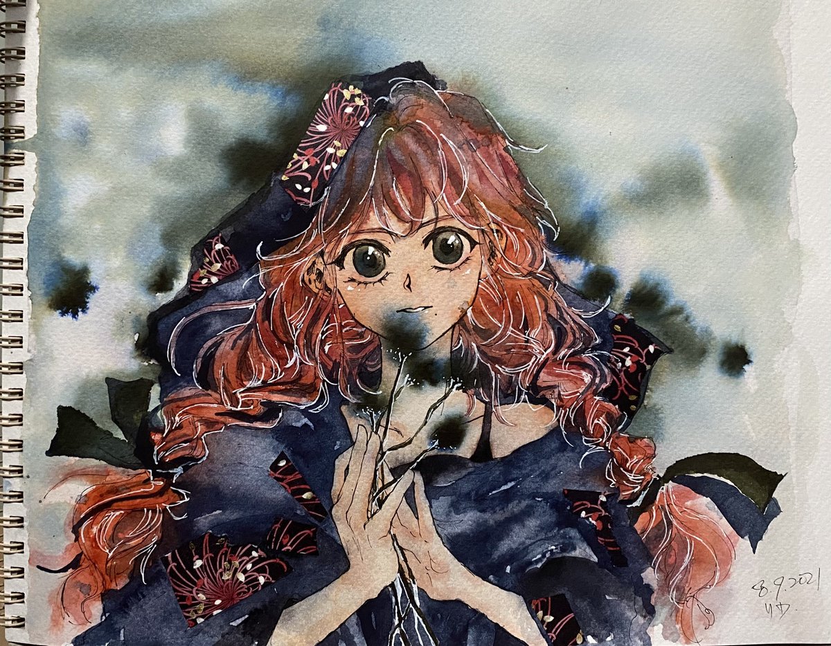 OC
本來是想用利休茶化開做花形，但發現紙質跟我上次用的不同🤦‍♂️結果為了不重做用白筆救回來😂
#ArtistOnTwitter #イラスト #rkgk #OC