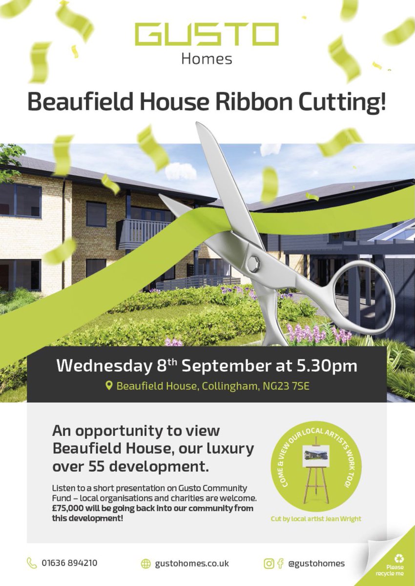 Steffgusto's tweet photo. 5:30pm today Wednesday, we will be cutting the ribbon to officially open Beaufield House in Collingham. If you are local to Collingham then please drop by. 
Everyone is welcome and you will get to walk around these amazing new facilities https://t.co/UTUlPNlepA
