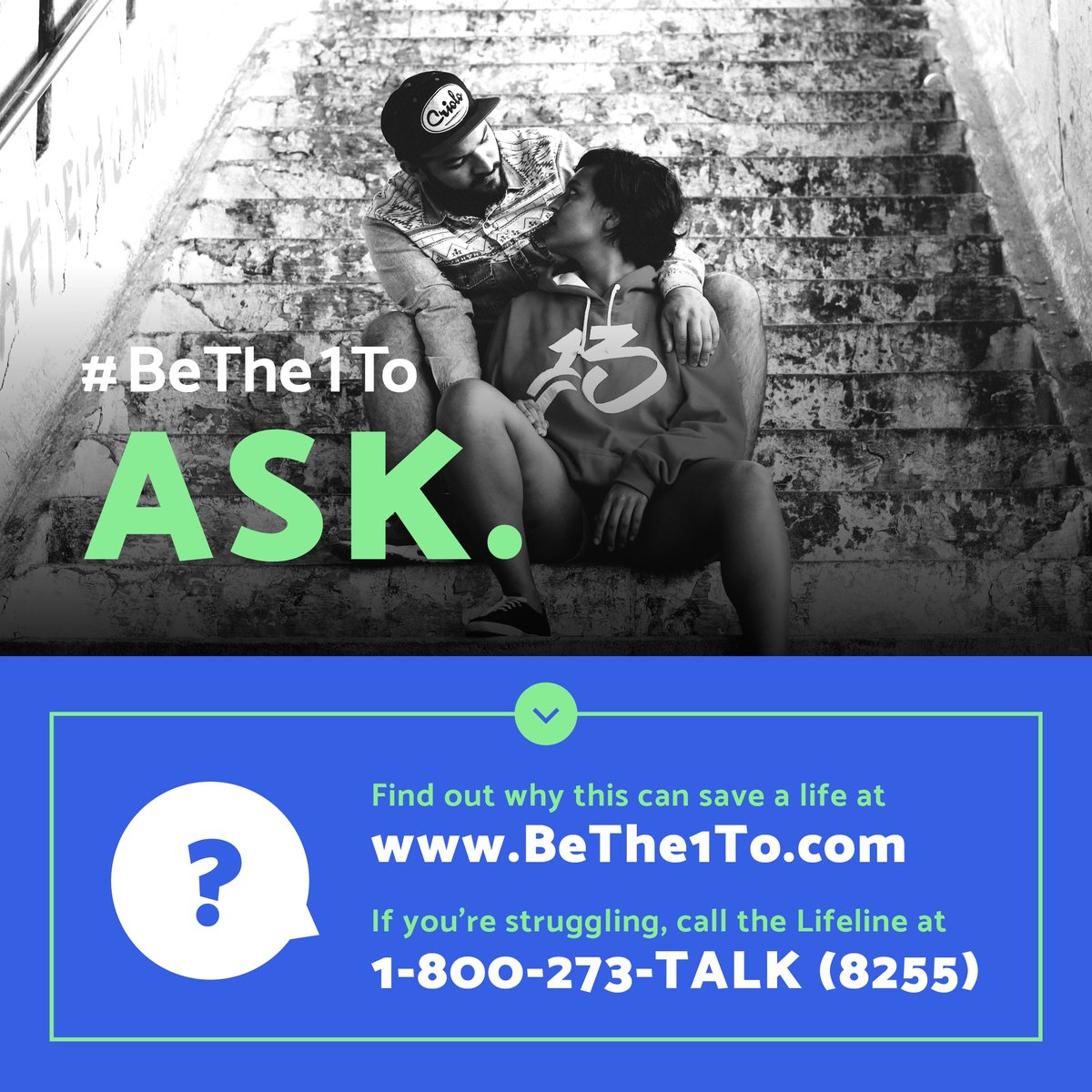 It's #NationalSuicidePreventionWeek, If you think someone might be considering suicide, take the
first step and #BeThe1To ask. Learn more about
#BeThe1To by visiting bethe1to.com #SPM20