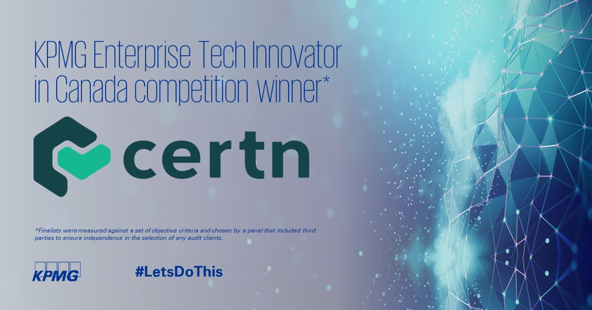 Congratulations to @Certn for winning the inaugural KPMG Enterprise #TechInnovatorCanada competition! Certn will virtually represent #Canada in Lisbon, vying for the crown as the 2021 Global Tech Innovator #LetsDoThis: bit.ly/3kHVHsI