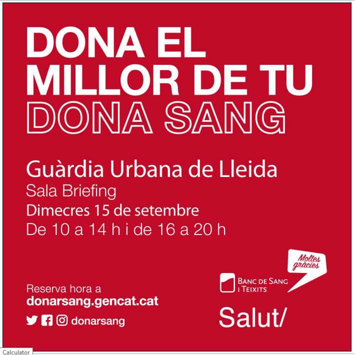 gUrbanaLleida's tweet photo. 📢Col•laborem amb el Banc de Sang amb l’objectiu d’augmentar les actuals reserves de sang a Catalunya🩸💉
📆Vine avui de 10 a 14 hores i de 16 a 20 hores a la Comissaria de @gurbanalleida
Reserva hora a👉🏽https://t.co/GcJ5GVVzeo
❤️Dona el millor de tu! Dona sang! https://t.co/OMf2CgbyHd