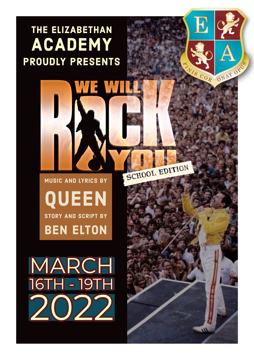 EA_expressive's tweet image. We are thrilled to relaunch our Twitter account by getting #backtowhatwelove and announcing that This Year’s School Production will be the magnificent We Will Rock You!
Featuring more than 20 songs by the legendary band Queen it is going to be amazing production! @elizabethanac
