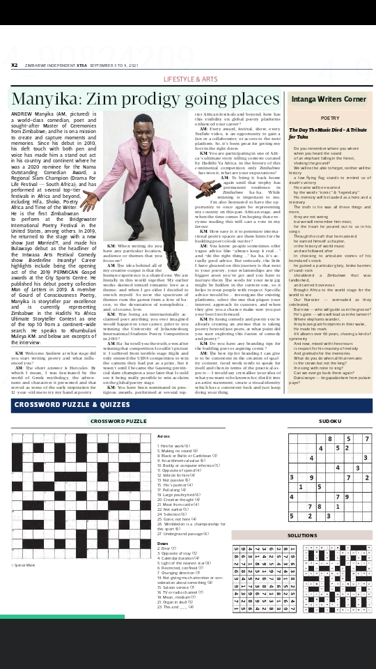 INTRODUCING INTANGA WRITER'S CORNER a conversational platform in partnership with <a href="/Zimindependent/">Zimbabwe Independent</a> where each month I talk to local writers and poets.
This month we feature <a href="/drewmannshow/">Andrew Manyika</a> a world-class comedian, poet and sought after Master of Ceremonies.