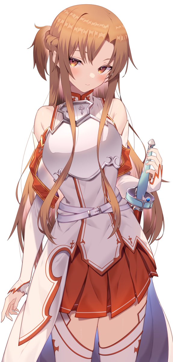 asuna (sao) 1girl solo weapon long hair sword skirt breastplate  illustration images