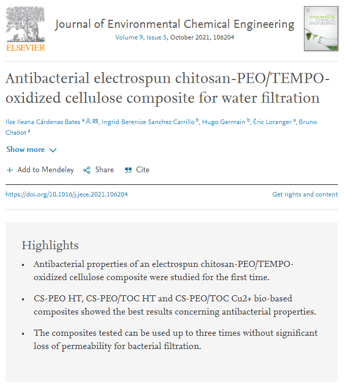 CRMR_Qc's tweet photo. NEW PAPER! #MRQNetwork📑

💰@NSERC_CRSNG @MitacsCanada and La Fondation UQTR

🙏M. Díaz for technical support to the microbiology lab.

#ElectrospunNanofibers #WaterFiltration #Chitosan #Cellulose #CopperIons #AntibacterialProperties

👉🏾https://t.co/WDNmgrHDKA
@UQTR - #I2E3 https://t.co/dW5BOPOFv3