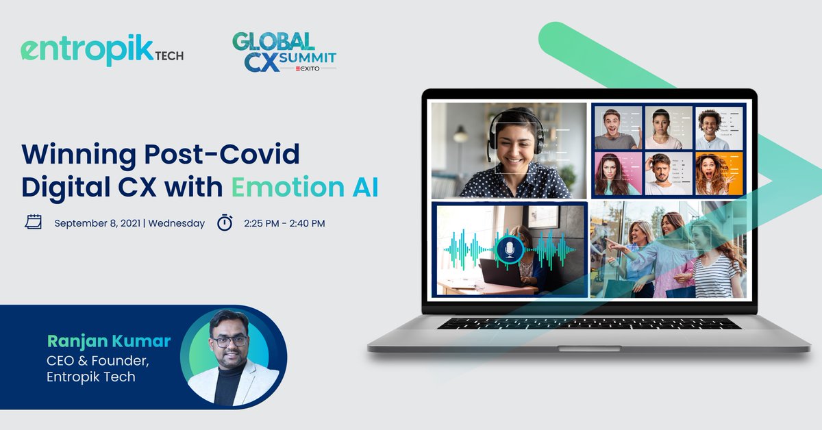 entropik_io's tweet image. Do not forget to catch Ranjan Kumar, CEO &amp;amp; Founder of @entropiktech live TODAY at 2:25PM to 2:45 PM at #GlobalCXSummit.
@rkambastha 
#EmotionAI #HumanizingExperiences #FutureofAI #MachineLearning #EntropikTech #CEOTalks #RanjanKumar