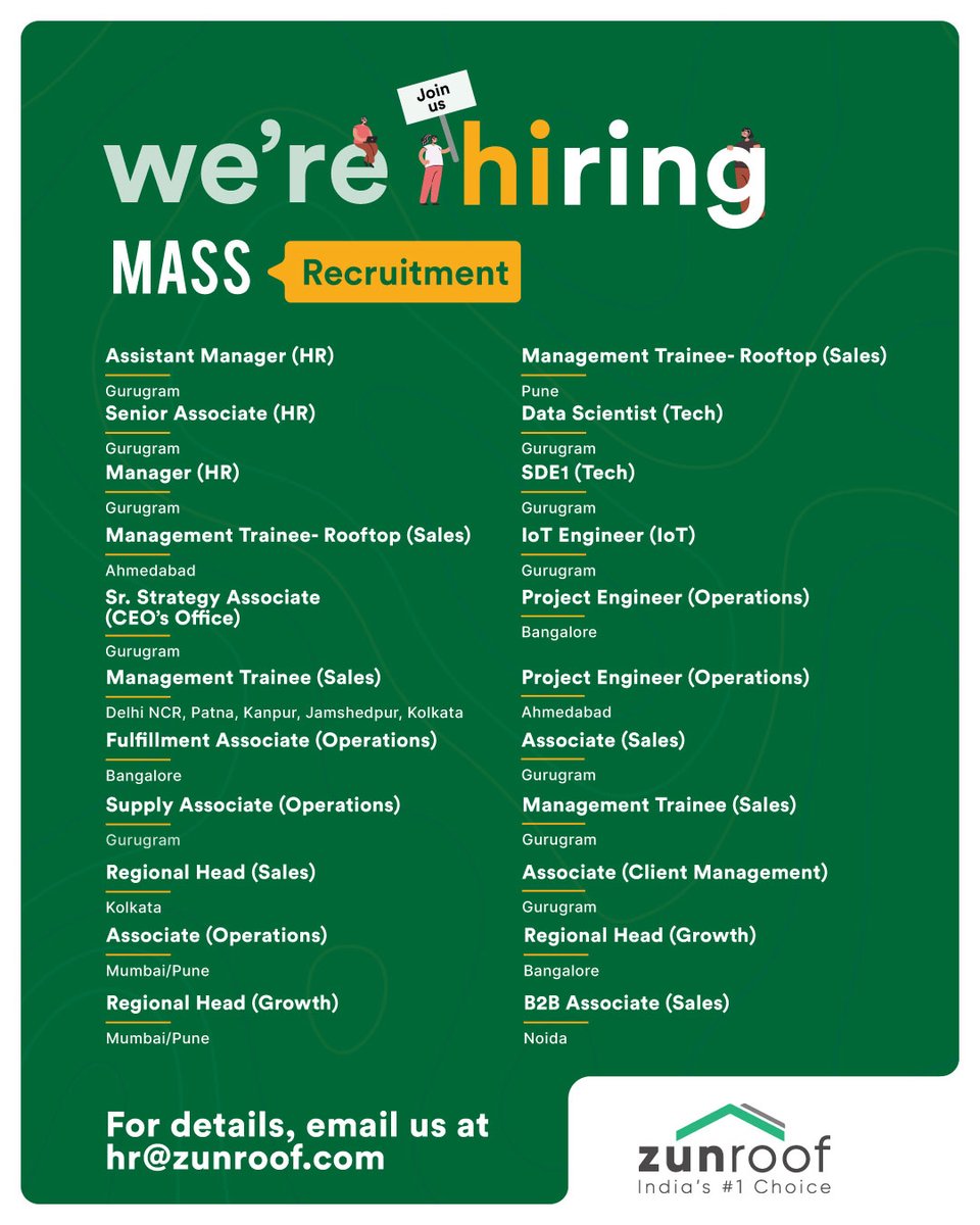 If you want a chance to do the kind of work that adds up to something meaningful, a chance to challenge yourself and learn new skills, day-in, and day-out.
Then ZunRoof is the place for you.
Reach out to us if you feel that you are a good fit for any of these roles.
#hiring #jobs