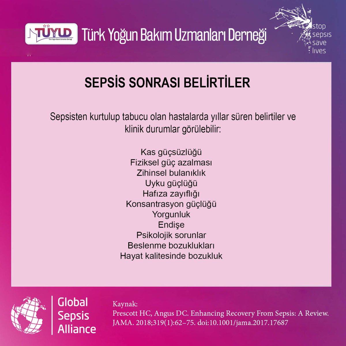 #sepsis çoklu organ yetmezliği ve ölüm yanında taburcu olanlarda dahi engellilik ve uzun süreli komplikasyonlara neden olabilir #SepsisAwarenessMonth