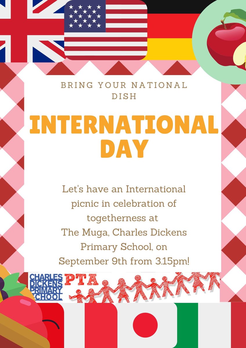 Join us for an International Day Picnic at <a href="/CDPS_Southwark/">Charles Dickens Primary School and Nursery</a> tomorrow at 3.15pm. Donations of food are greatly welcome so pop by the PTA table this afternoon or tomorrow morning. See you there!