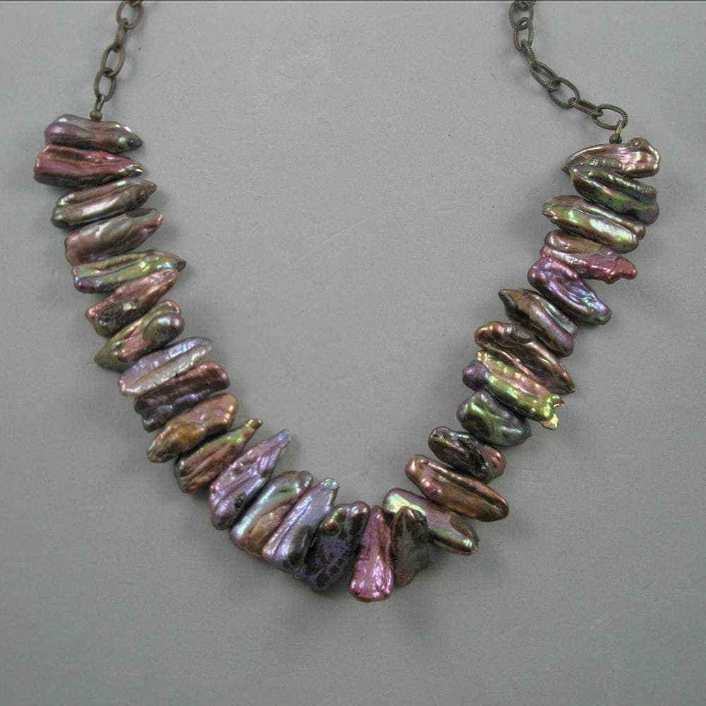 stoneberri's tweet image. Sticks of Pearls Bib Necklace tuppu.net/fa722eda #Stoneberri #Etsy #BrownPearls