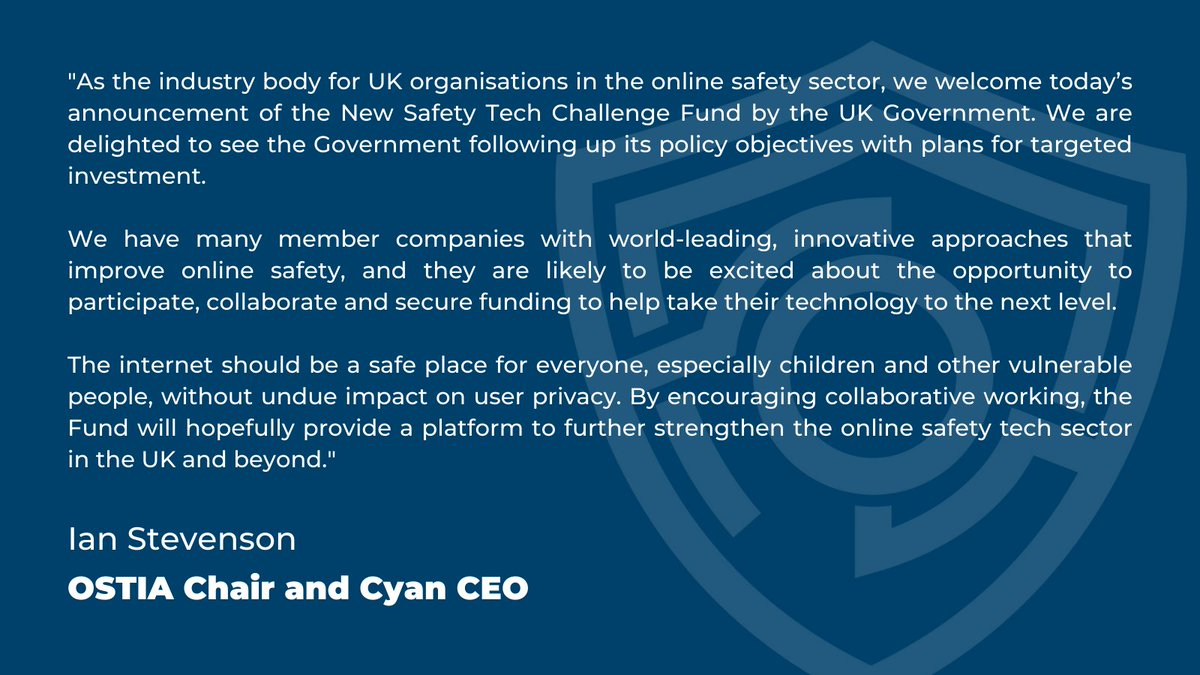 🗣️Our Chair Ian Stevenson has commented following the announcement of the Safety Tech Challenge Fund by the UK Goverment today⬇️