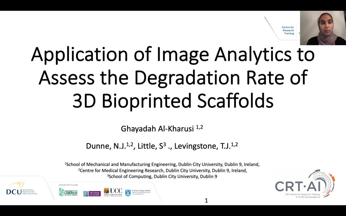 Ghayadah (@GhayadahA) will be presenting her research today at #ESB2021 during the 'Advances in Additive Manufacturing and Biofabrication' session. The session begins at 2.45pm (Irish time) so make sure to tune in! @njdunne_lab @TLevingstone @suz_research @crt_ai @DCUEngineering