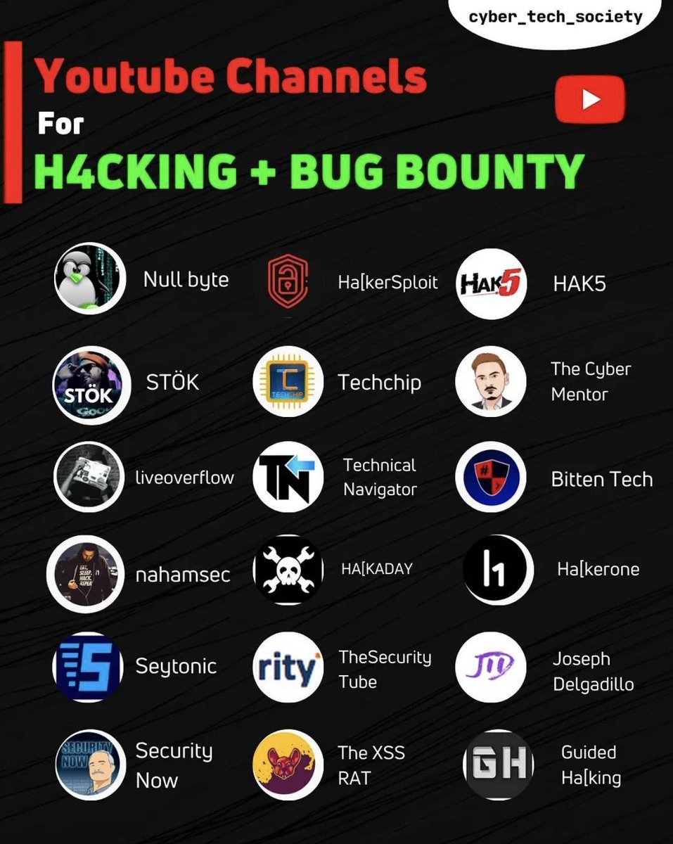 Lakmal Rupasinghe (@lakmalr) on Twitter photo These are the best youtube channels to learn Cyber Security. Enojoy. <a href="/NahamSec/">Ben Sadeghipour</a> <a href="/TCMSecurity/">TCM Security</a> <a href="/LiveOverflow/">LiveOverflow 🔴</a> <a href="/stokfredrik/">STÖK ✌️</a> <a href="/Hak5/">Hak5</a> <a href="/hak5darren/">Darren Kitchen</a> , Hak5 is the oldest and coolest. nothing beats hak5 #learn #Hacking These are the best youtube channels to learn Cyber Security. Enojoy. <a href="/NahamSec/">Ben Sadeghipour</a> <a href="/TCMSecurity/">TCM Security</a> <a href="/LiveOverflow/">LiveOverflow 🔴</a> <a href="/stokfredrik/">STÖK ✌️</a> <a href="/Hak5/">Hak5</a> <a href="/hak5darren/">Darren Kitchen</a> , Hak5 is the oldest and coolest. nothing beats hak5 #learn #Hacking