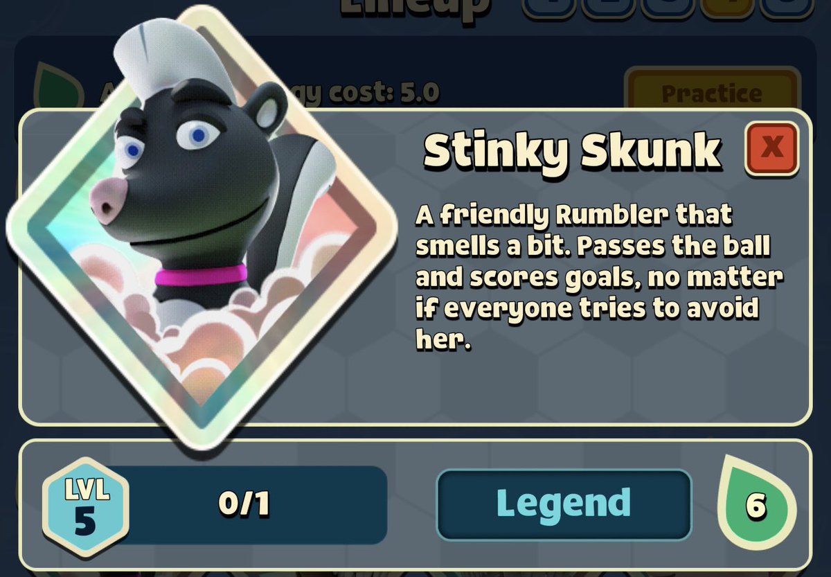 STINKY SKUNK is one of our new Legend Rumbler. Don’t fear that smell, she will help you scoring many goals! #RStars #Update