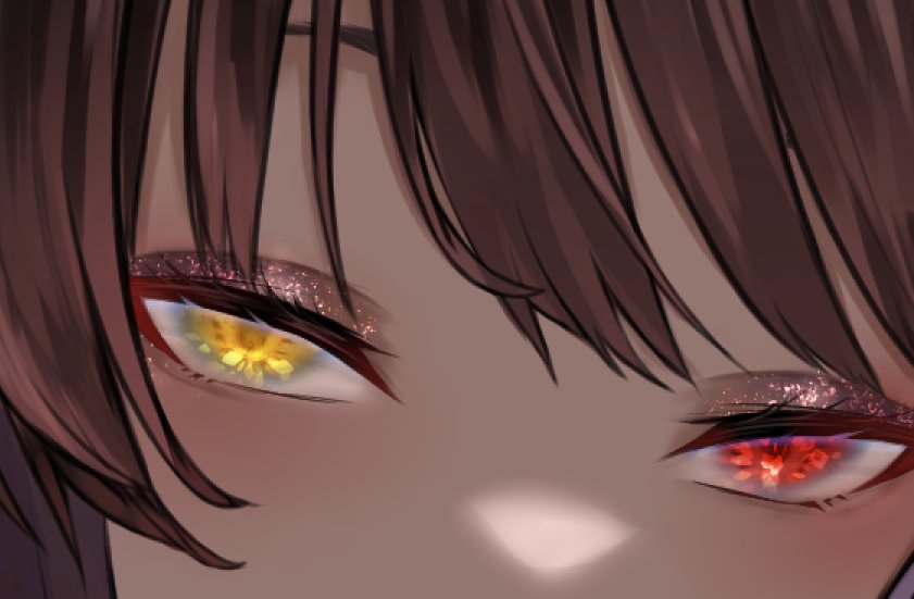 1girl solo eye focus brown hair close-up looking at viewer yellow eyes  illustration images