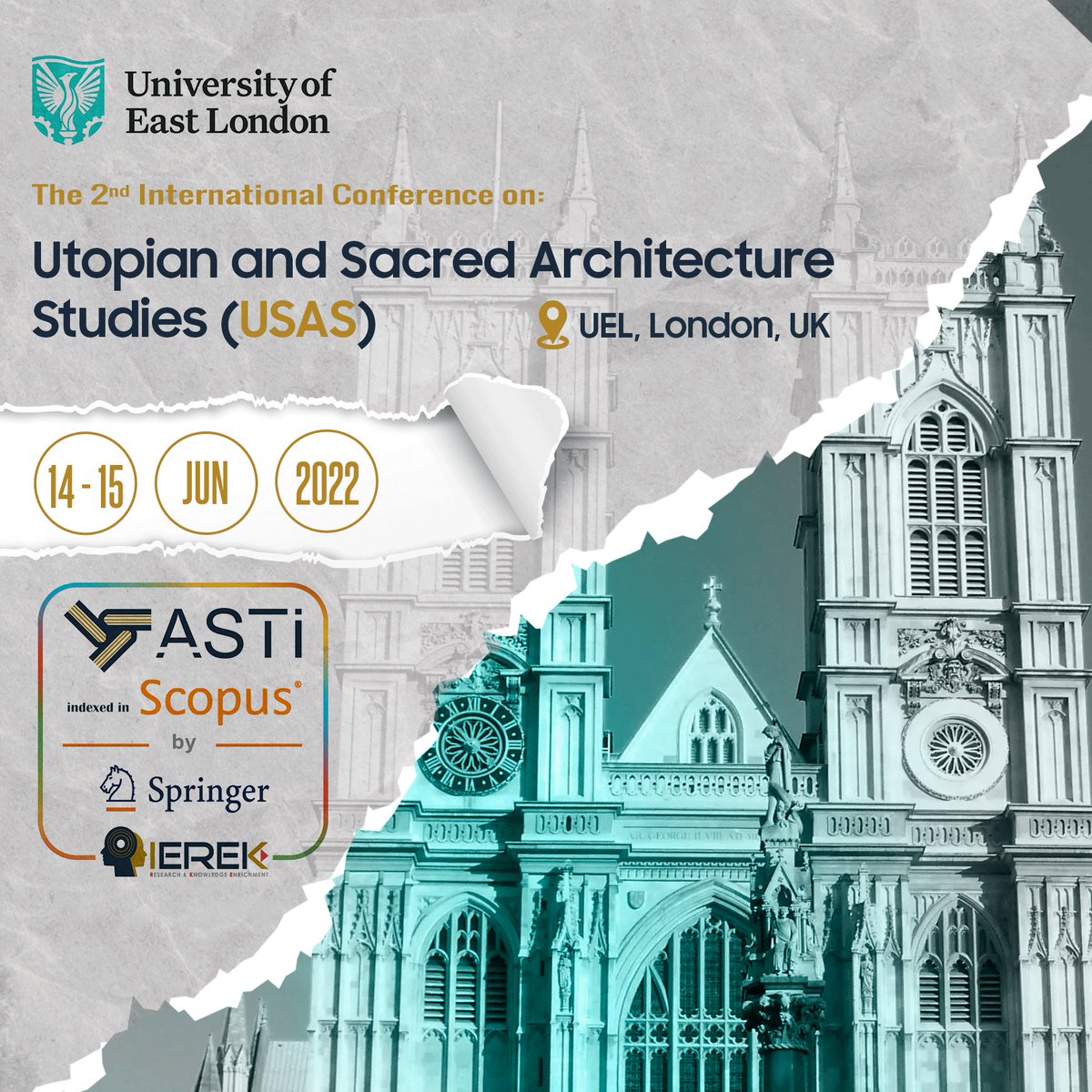 We are back! 𝐈𝐄𝐑𝐄𝐊, together with the 𝐔𝐧𝐢𝐯𝐞𝐫𝐬𝐢𝐭𝐲 𝐨𝐟 𝐄𝐚𝐬𝐭 𝐋𝐨𝐧𝐝𝐨𝐧, is organizing the second edition of the Utopian and Sacred Architecture Studies Conference from 14 to 15 June 2022.
Find out more here: ierek.com/events/USAS-2n…