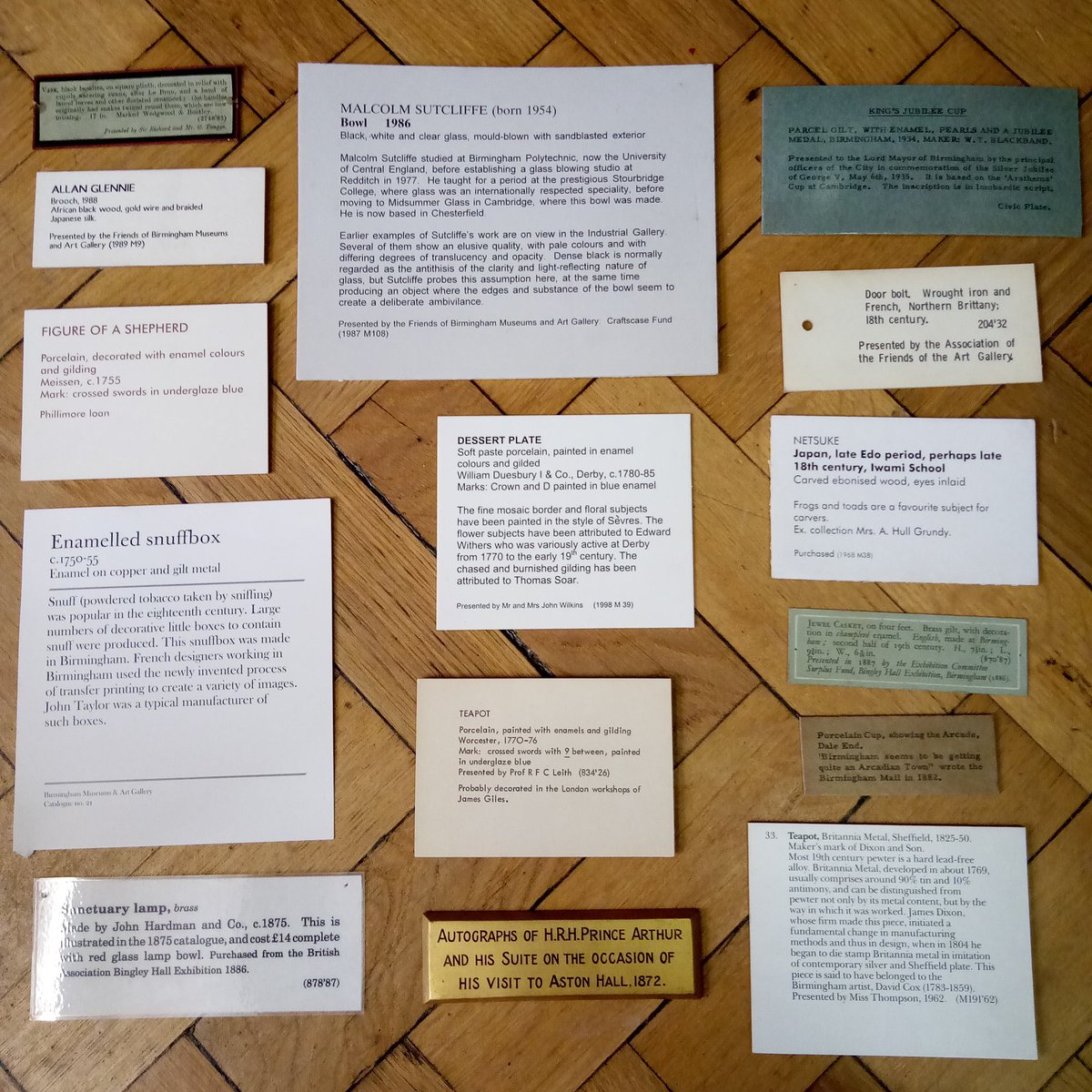 Going through a box of old object labels shows just how much label design has changed <a href="/BM_AG/">Birmingham Museum and Art Gallery</a> over the years