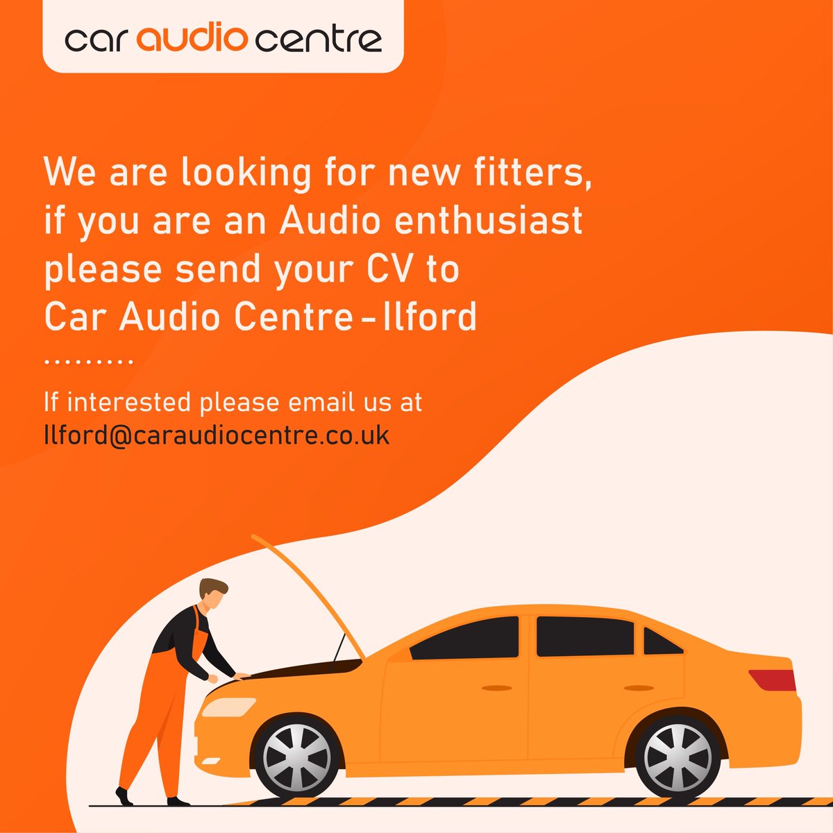 CarAudioCentre's tweet photo. An audio enthusiast? Want to join our team? 

Simply send over your CV to: 
Ilford@caraudiocentre.co.uk https://t.co/C9JjvBqmzJ