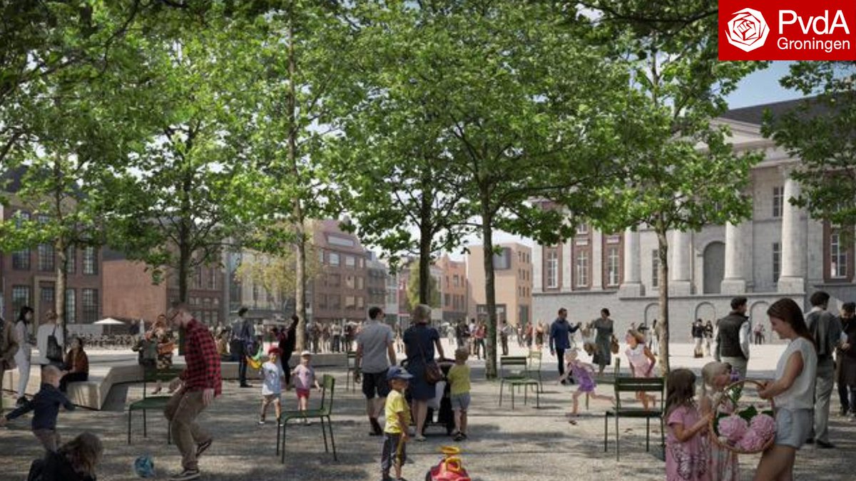 Pvda050's tweet image. Dit is het ontwerp voor de Grote Markt, dat vandaag gepresenteerd wordt door PvdA wethouder @roelandvdschaaf!

Een ontmoetingsplek die toegankelijk moet worden voor iedereen, met veel plek om te zitten en te spelen.  Groen, duurzaam en toekomstbestendig 🌿

Like en deel💚