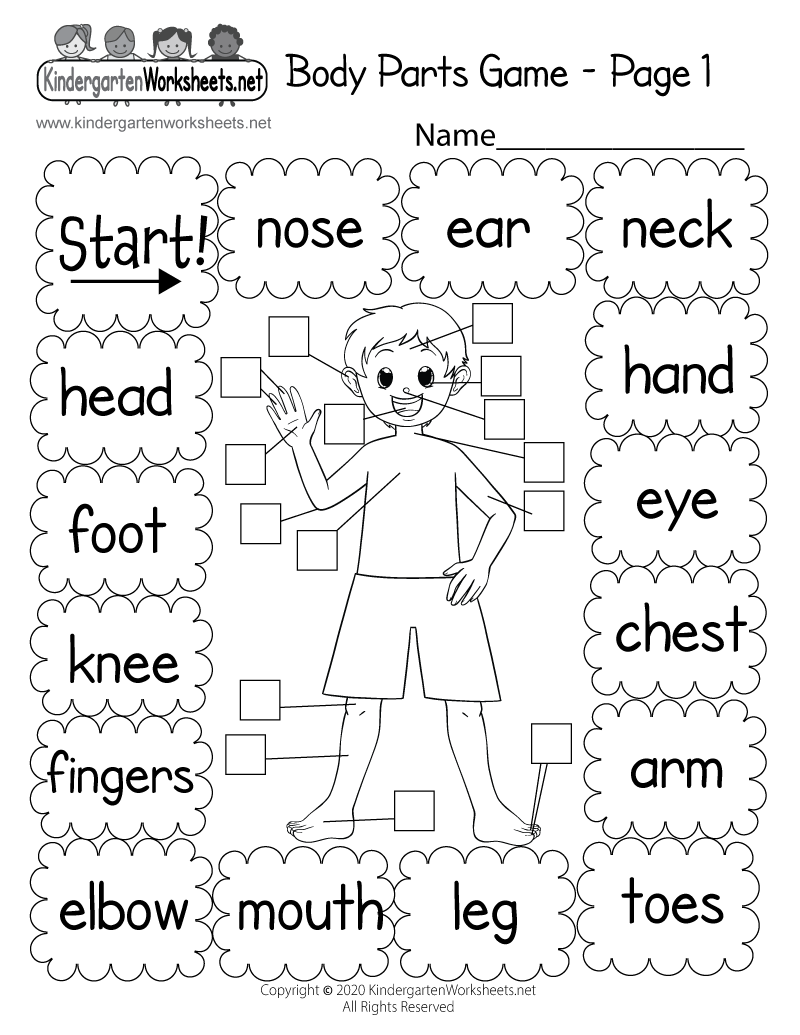 kindergarten wsheets on twitter we have a free body parts game worksheet kids can match the names of body parts with the boy by putting check marks in the empty boxes as