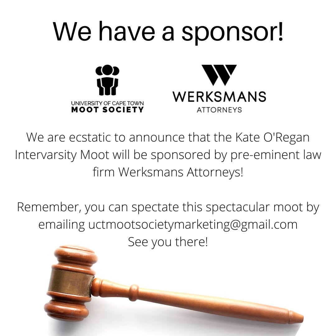 This year's Kate O'Regan Intervarsity Moot will be sponsored by pre-eminent law firm Werksmans Attorneys! 😁📚⚖