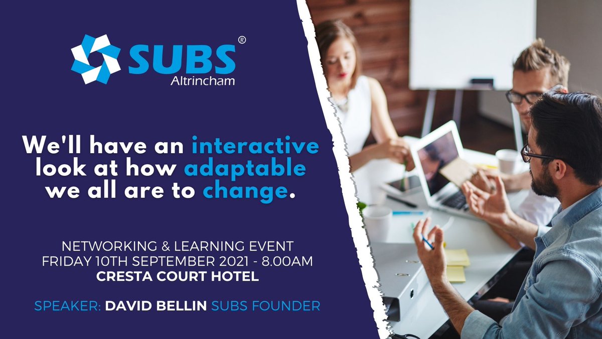 Did you enjoy <a href="/SUBSAltrincham/">SUBS Altrincham</a> Networking &amp; Learning online?

You're about to have it even better when you meet up with our SUBS Partners and guests in person!

Join us this Friday at the Cresta Court Hotel. Book here: portal.subsbusinessevents.co.uk/post/subs-altr…

#SUBS #Altrincham #Business #Events