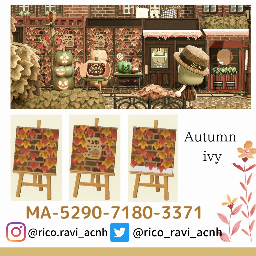 秋の紅葉の蔦のマイデザを公開しました
去年は紅葉の屋台のマイデザを　<a href="/you00155670/">you</a> さんにお借りしたのですが、配布終了された様なので参考にさせて頂き描いてみました
#あつ森 #AnimalCrossing #AnimalCrossingDesigns #AnimalCrossingNewHorizions