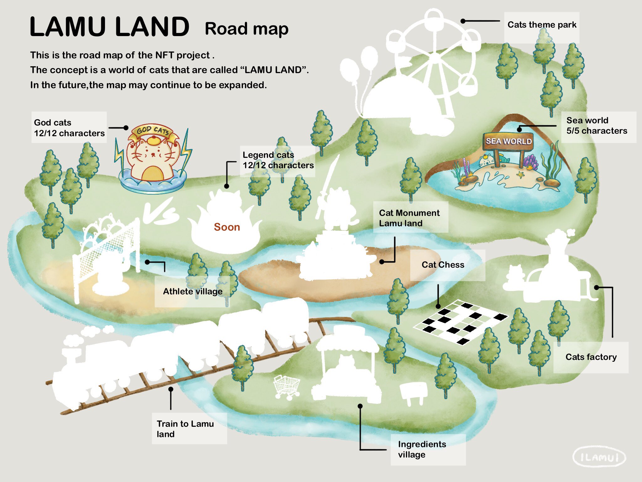 LAMU_NFT🐱💚 on X: Hi everyone🤗 Today I post road map of the NFT  project.🎉🐱 Hope everyone enjoy in the “LAMU LAND” together. 💖 I will  update map every time I upload new